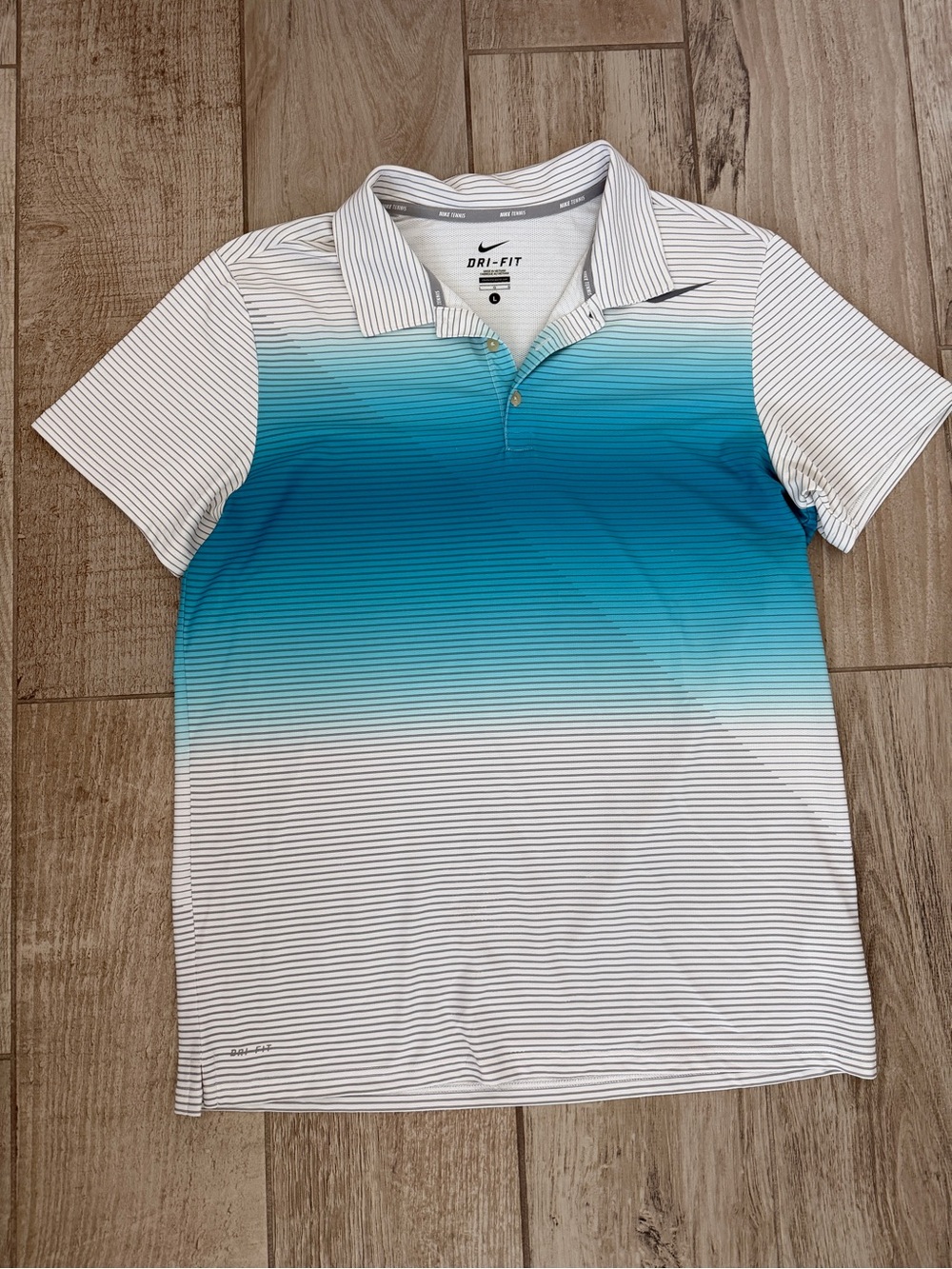 Nike Men's Teal to White Ombre Striped Dri-FIT Polo
